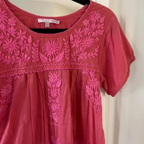 Calypso St. Barth Short Sleeve Embroidered Dress Size XS Color Pink - Picture 3 of 6
